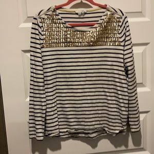 Black and white striped shirt with zipper details